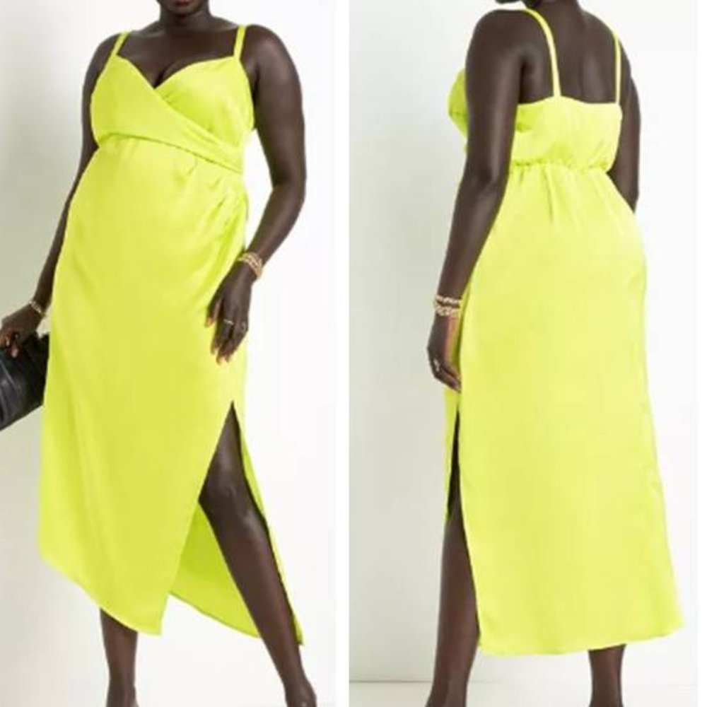 Eloquii Plus Size Stretch Satin Wrap Midi Dress - image 4